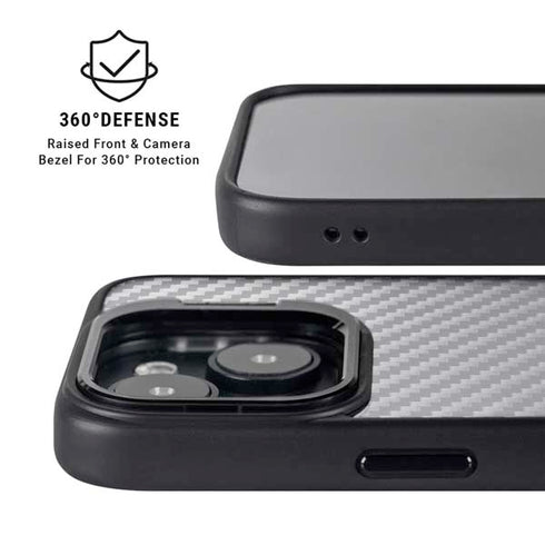 Silver Carbon Fiber Specialty Texture Material iPhone 15 Kickstand Case